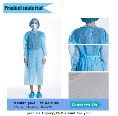 Vestido descartável impermeável 35 G/M azul médica do isolamento